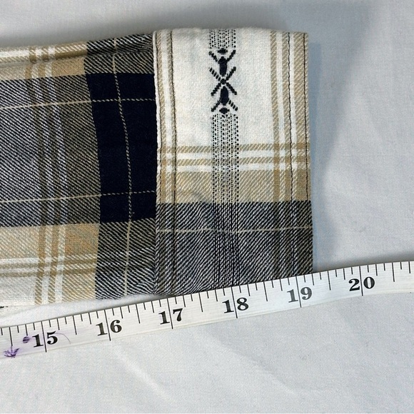 Women’s Button-Down Navy and Cream Plaid Shirt with Stud Shoulders Accents - Picture 15 of 15